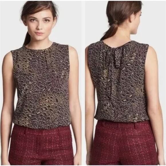 Tory Burch Women's Tanya Abstract Leopard Print Silk Sleeveless Tie Back Top 4 - Picture 9 of 10